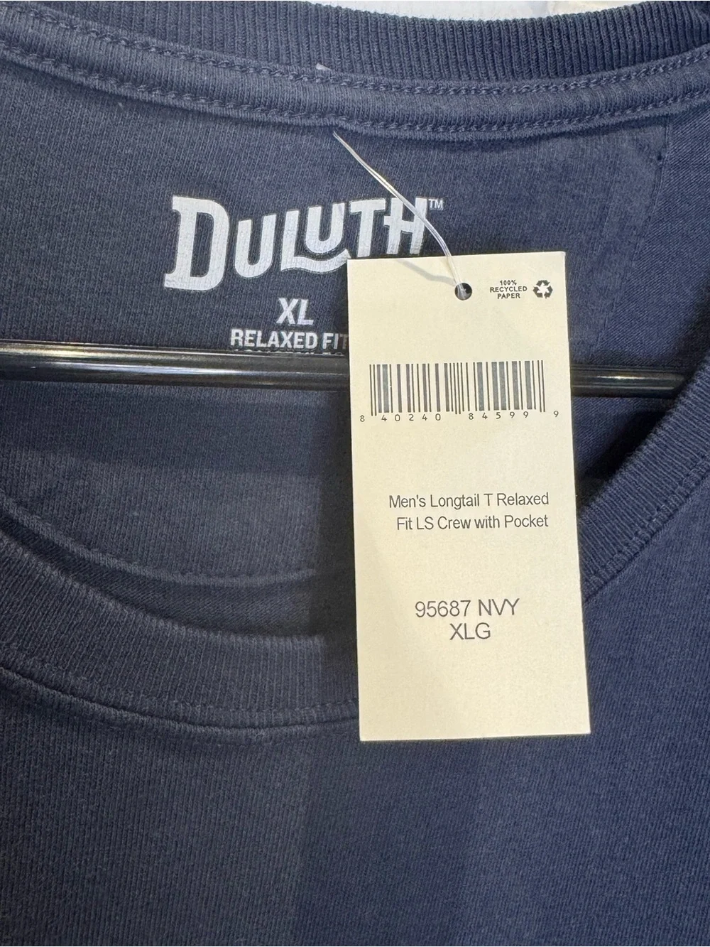 Duluth Trading Co Men's XL Longtail Tee Relaxed Fit Long Sleeve Crew Navy Blue